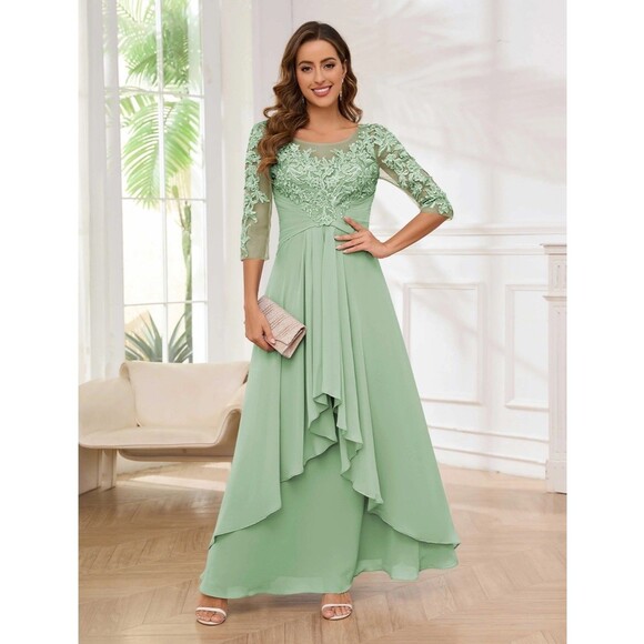 New Mother of the Bride/Groom (12) Dusty Sage Green Lace & Chiffon Ruched Dress - Picture 11 of 13